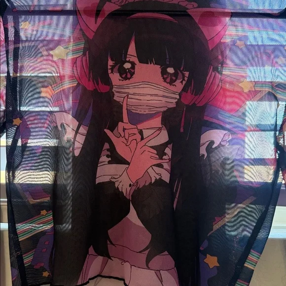 ROMWE Black and Pink Sheer anime Crop Top - Picture 7 of 8